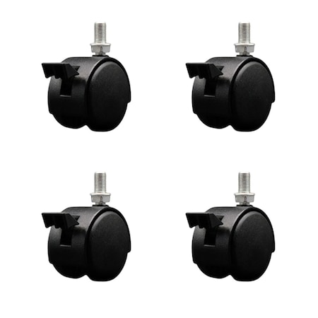 Service Caster 2'' Black Metal Hood Twin Caster with Brake Nylon Wheel 3/8 Thread Stem, 4PK SCC-TS02S50D-NYS-FB-B-382458-4